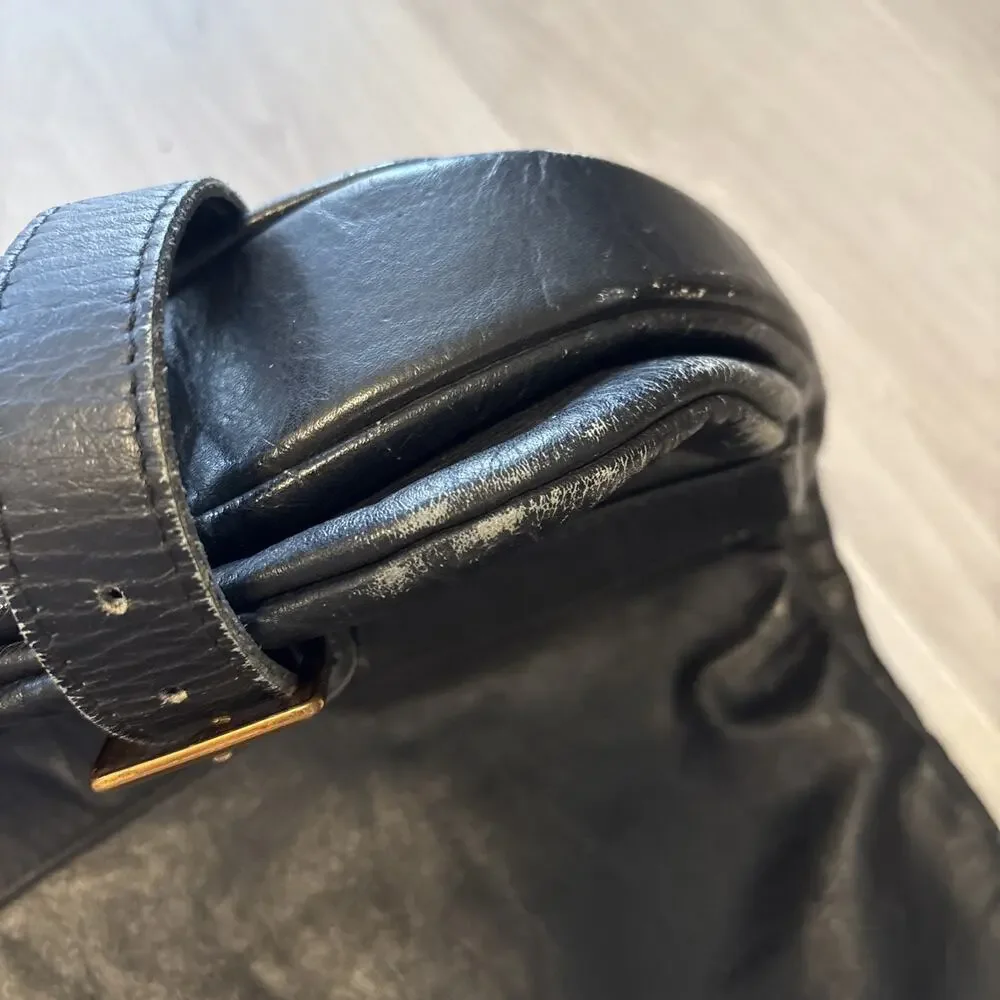 Vintage Black Leather Garment Bag Japanese Foldable Buckles 38” Long
